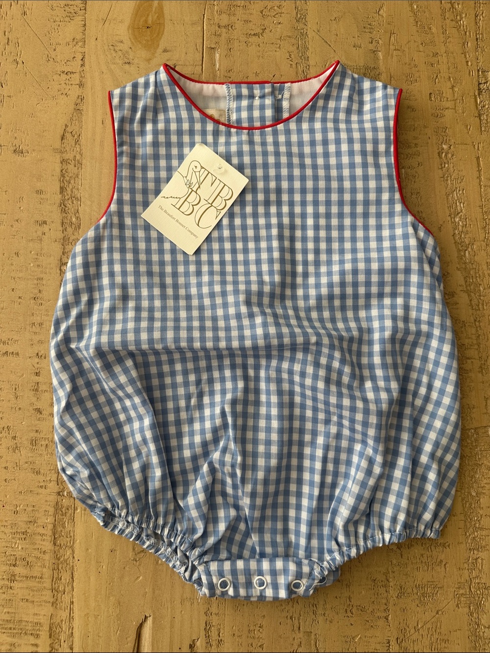 TBBC Benjamin Bubble, Park City Periwinkle Check/Richmond Red, 18-24M - Picture 2 of 4